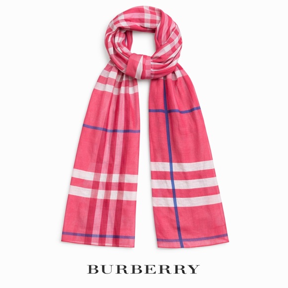 Burberry Accessories - Burberry Vibrant Pink Check Long Scarf | Lightweight Designer Accessory